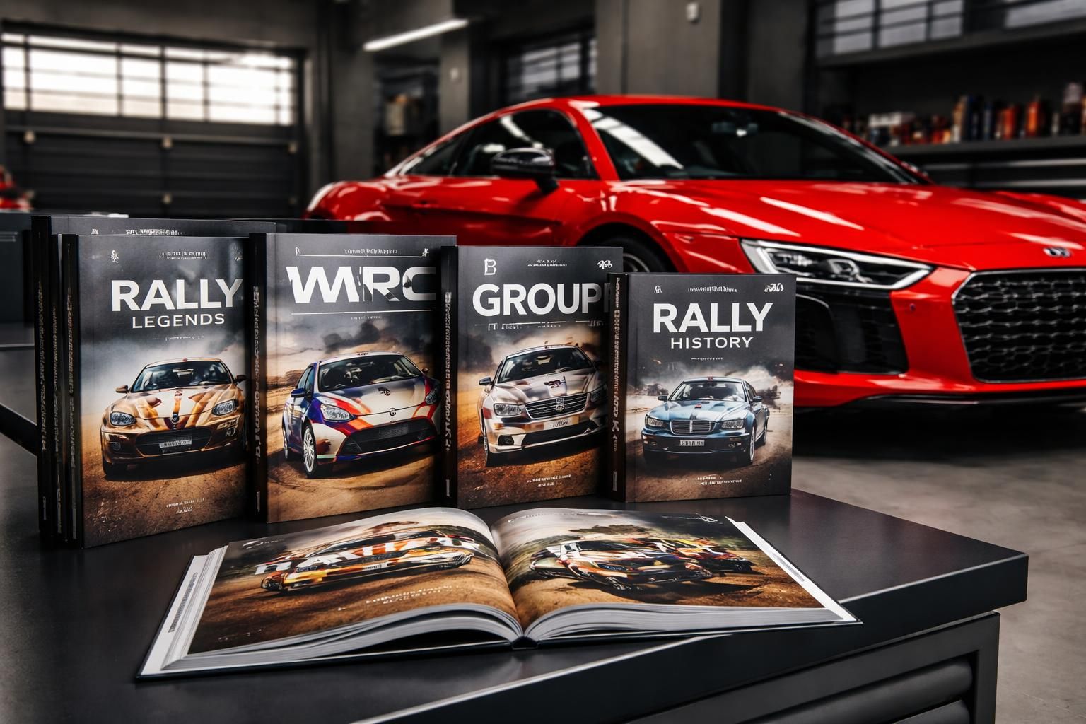 découvrez l'édition limitée audi : recevez une collection exclusive de livres dédiés aux passionnés de rallye avec chaque achat de voiture. une offre unique pour les amateurs de vitesse et d'histoire automobile.