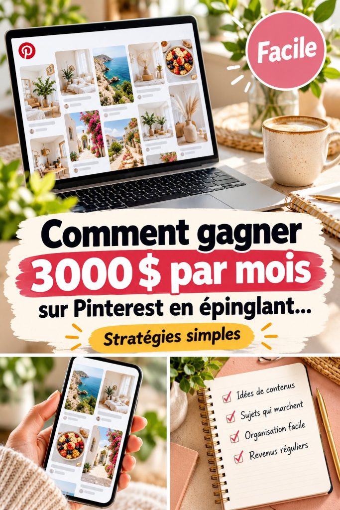 Une personne consultant son tableau Pinterest sur un ordinateur, avec des épingles colorées visibles.