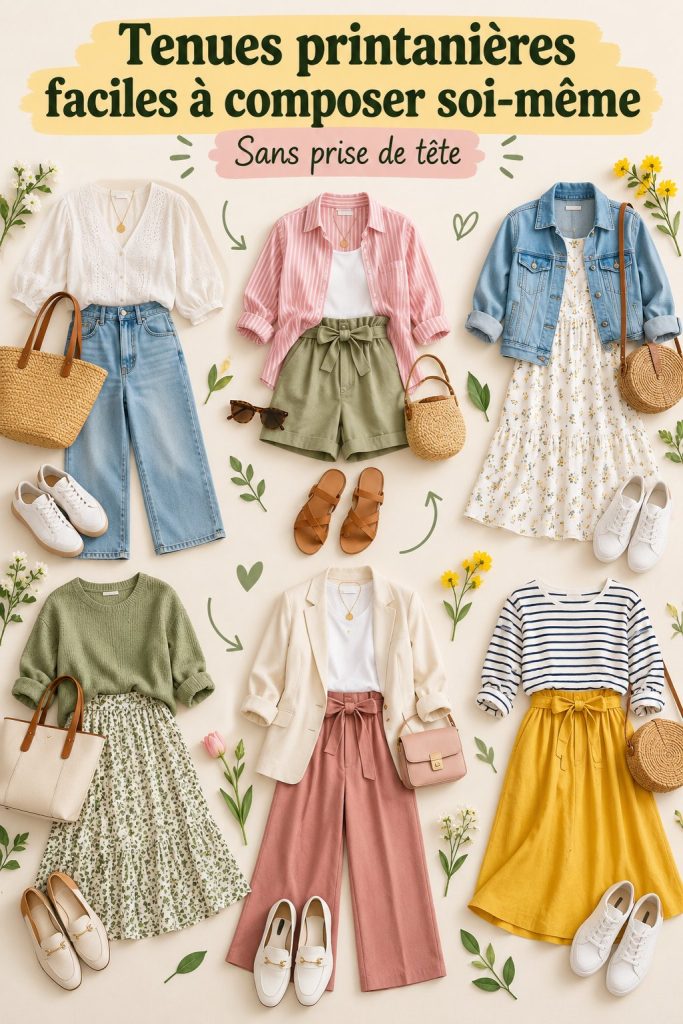 Un ensemble de tenues printanières modernes et stylées, idéales pour la saison.